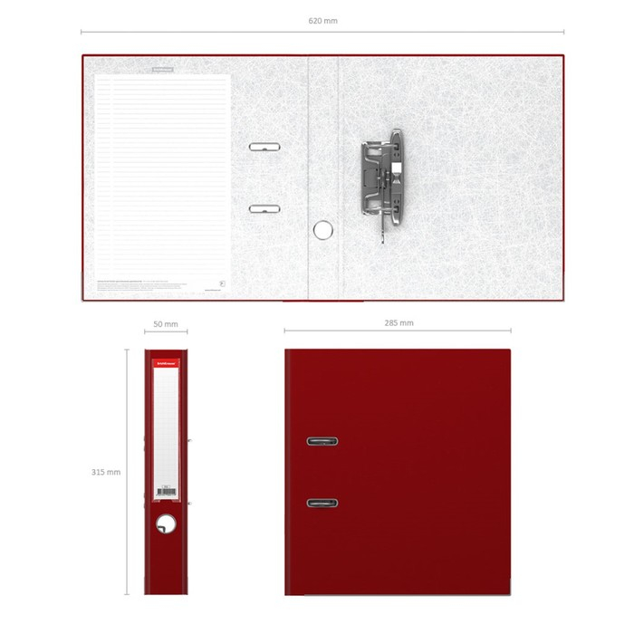 Папка-регистратор А4, 50мм Папка-регистратор А4, 50мм "Бизнес", собранная, бордовая, пластиковый карман, металлический кант, картон 2мм, вместимость 350 листов