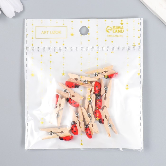 Декор для творчества дерево Декор для творчества дерево "Прищепка с божьей коровкой" (набор 10 шт) 2,6х1 см