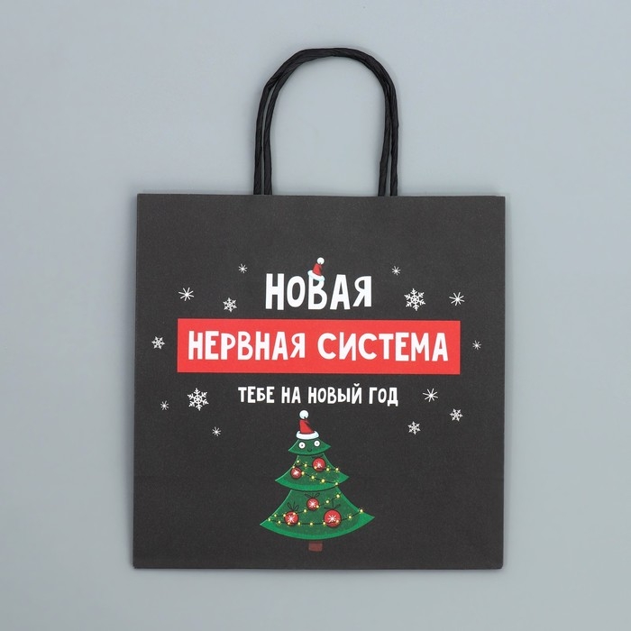 Пакет подарочный новогодний крафтовый «Нервы», 22 х 22 х 11 см, Новый год Пакет подарочный новогодний крафтовый «Нервы», 22 х 22 х 11 см, Новый год