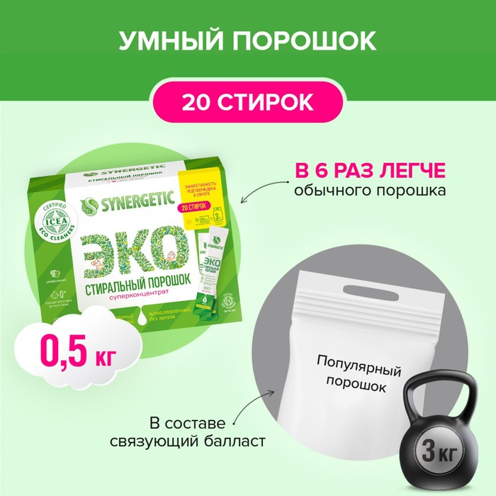 Стиральный порошок Synergetic, автомат, гипоаллергенный, 20 шт Стиральный порошок Synergetic, автомат, гипоаллергенный, 20 шт