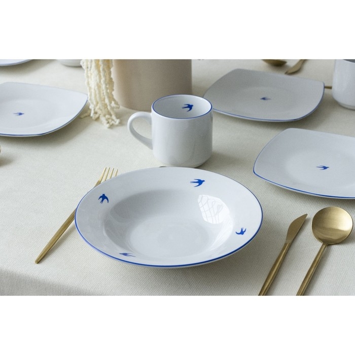 Тарелка плоская керамическая «Ласточка», 22.4 см, 300 мл, цвет белый