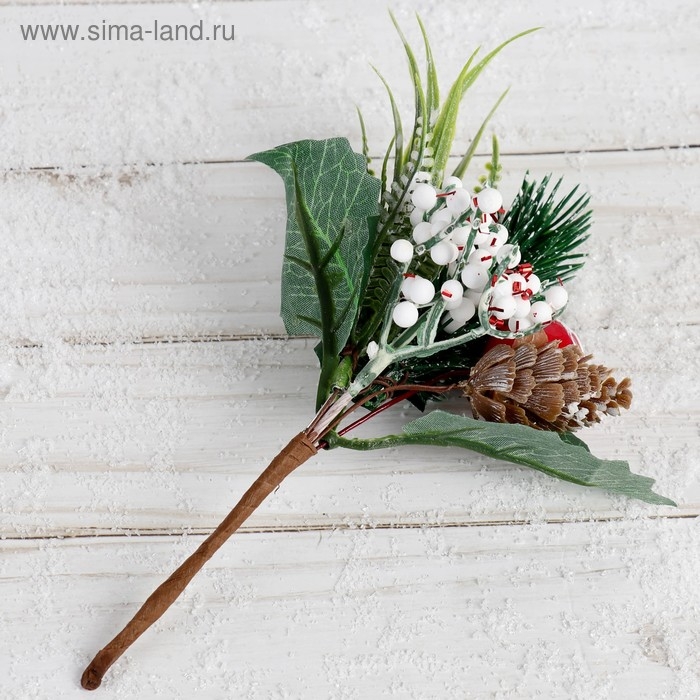 Декор  Декор "Зимнее очарование" шишка с зеленью, 19 см