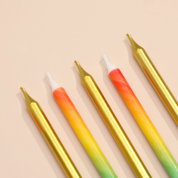 Свечи для торта Свечи для торта "Радуга", 12 шт, золото и разноцветный