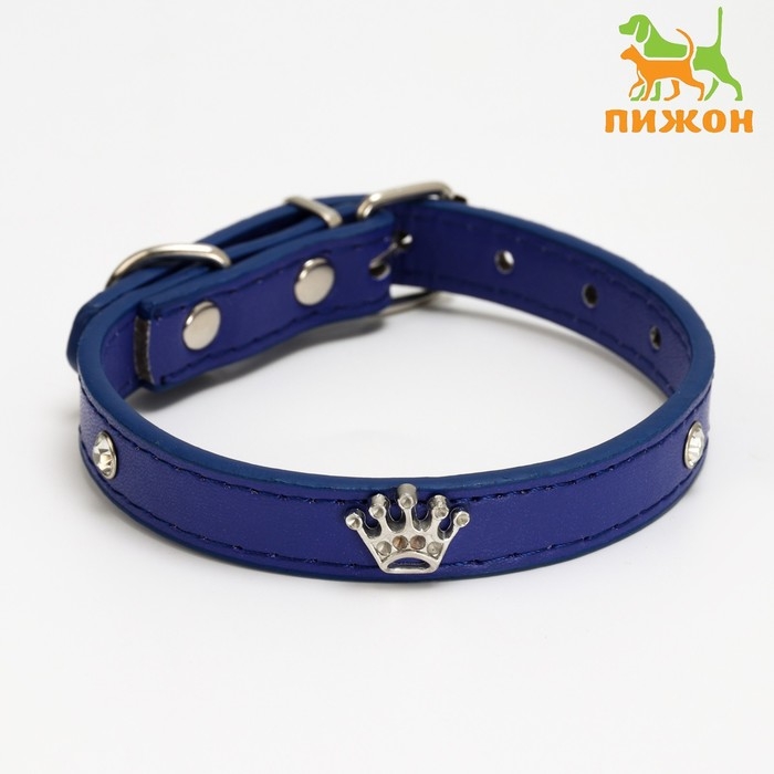 Ошейник Ошейник "Корона" с металлическим декором и со стразами, 36 х 1,4 см, ОШ 24-31, синий