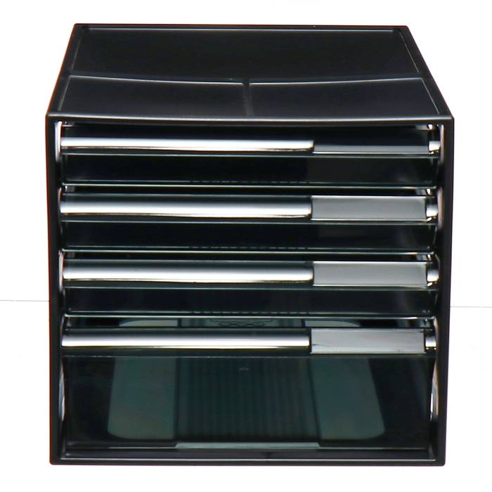 Файл-кабинет 4-секционный СТАММ, черный корпус, черные лотки