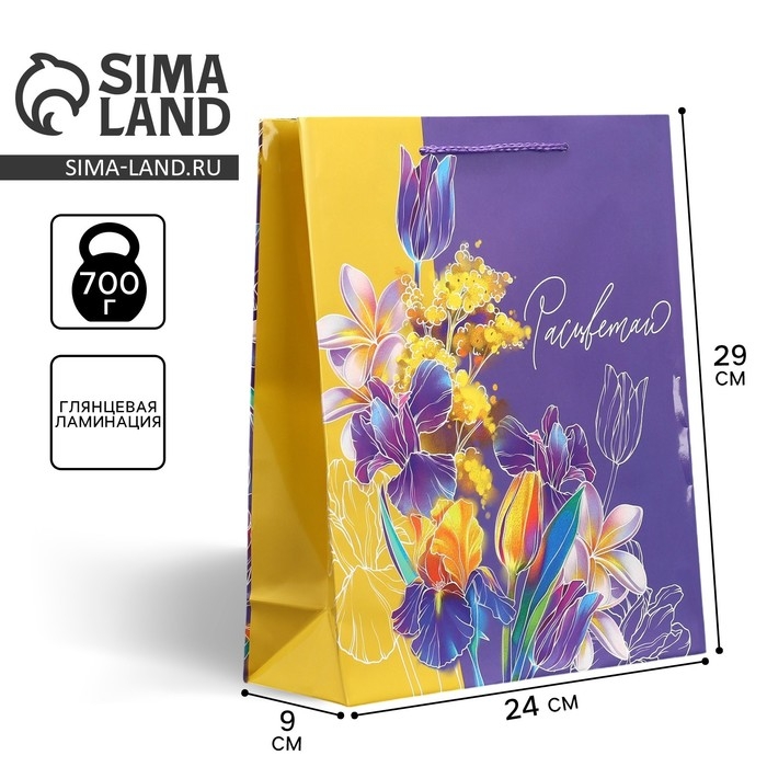 Пакет подарочный ламинированный, упаковка, «Расцветай», M 24 х 29 х 9 см