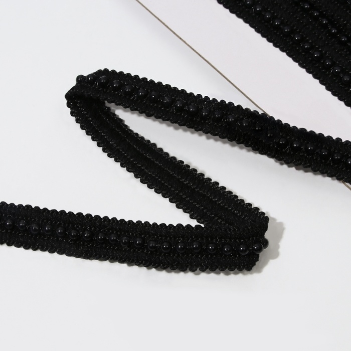 Тесьма декоративная с бусинами, 15 мм, 4,5 ± 0,5 м, цвет чёрный Тесьма декоративная с бусинами, 15 мм, 4,5 ± 0,5 м, цвет чёрный