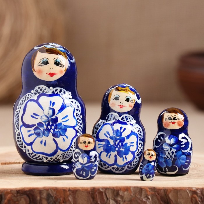 Матрёшка «Гжель», синее платье, 5 кукольная, 9,5-11 см Матрёшка «Гжель», синее платье, 5 кукольная, 9,5-11 см