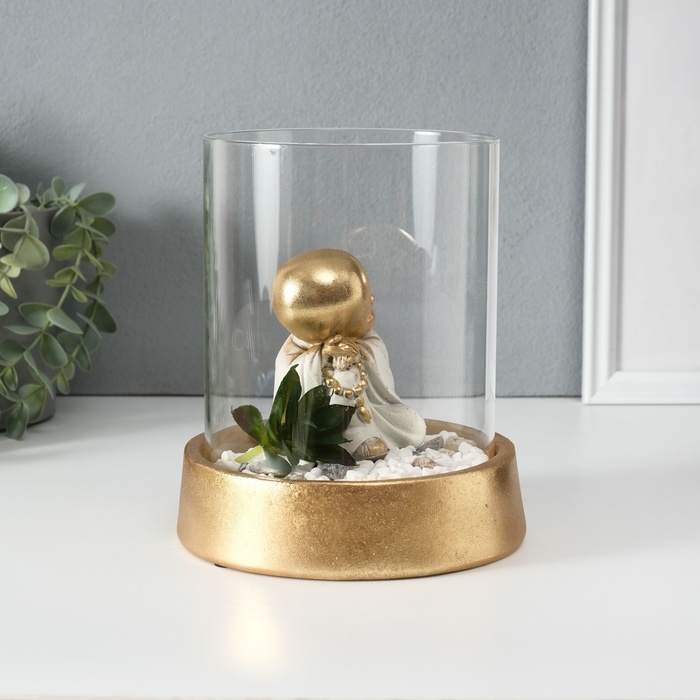 Сувенир полистоун, стекло  Сувенир полистоун, стекло "Маленький спящий Будда в саду камней" 15,5х15,5х18 см