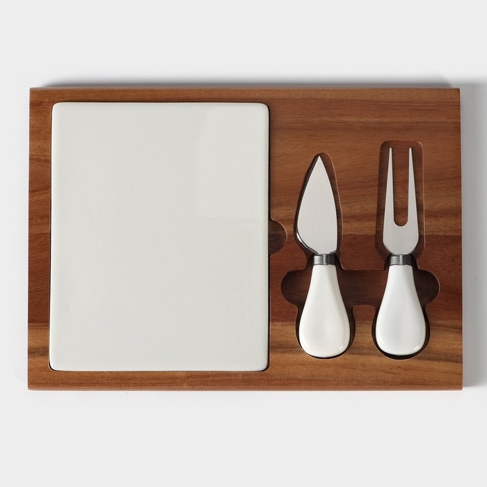 Набор для подачи сыра «Мрамор», 2 ножа, акация Набор для подачи сыра «Мрамор», 2 ножа, акация