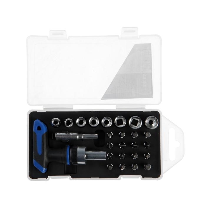 Отвертка с набором бит и торцевых головок ТУНДРА, в пластиковом кейсе, 1/4 Отвертка с набором бит и торцевых головок ТУНДРА, в пластиковом кейсе, 1/4", 26 предметов