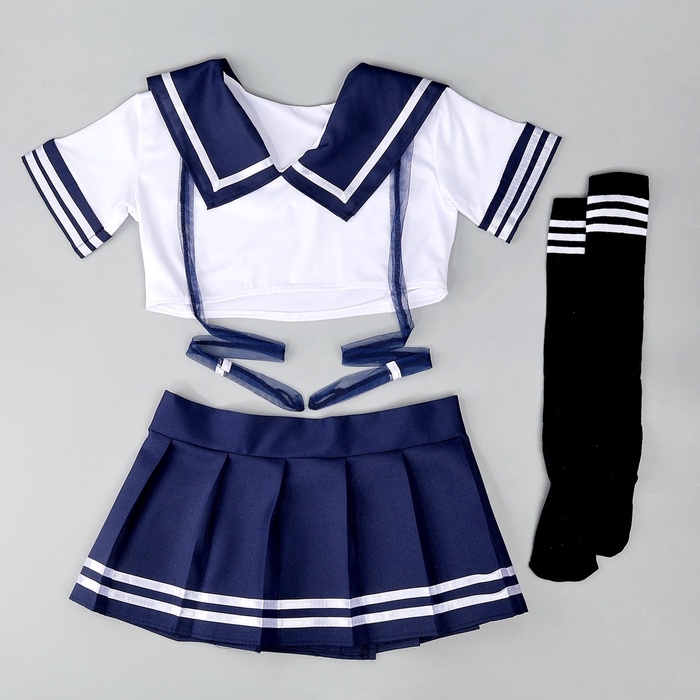 Карнавальный набор «Каваи тян»: топ, юбка на липучке, чулки, р-р 38-46, цвет синий Карнавальный набор «Каваи тян»: топ, юбка на липучке, чулки, р-р 38-46, цвет синий