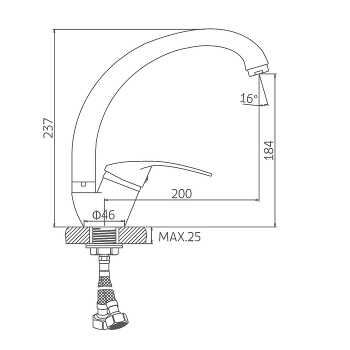 Смеситель для кухни Accoona A4025, однорычажный, длина излива 200 мм, хром Смеситель для кухни Accoona A4025, однорычажный, длина излива 200 мм, хром