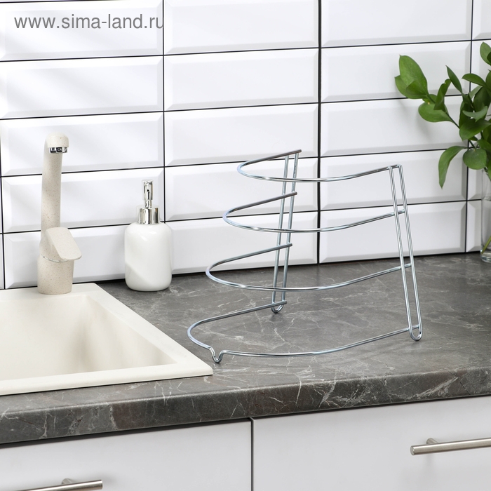 Подставка для хранения сковородок на 3 предмета, 28×23×22 см, цинк, цвет серебристый Подставка для хранения сковородок на 3 предмета, 28×23×22 см, цинк, цвет серебристый