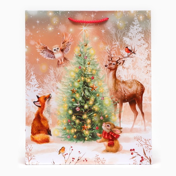 Новый год. Пакет подарочный  Новый год. Пакет подарочный "Зверята в лесу", 26 х 32 х 12 см.