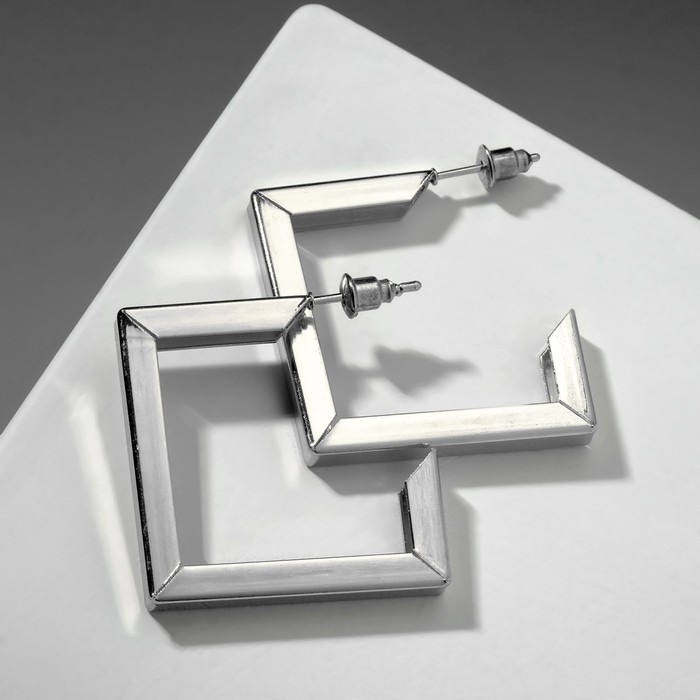 Серьги «Геометрия» обливион, крупные, цвет серебро Серьги «Геометрия» обливион, крупные, цвет серебро