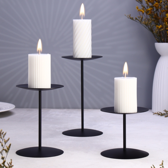 Набор подсвечников 10х20; 10х15; 10х10 см, чёрный Набор подсвечников 10х20; 10х15; 10х10 см, чёрный