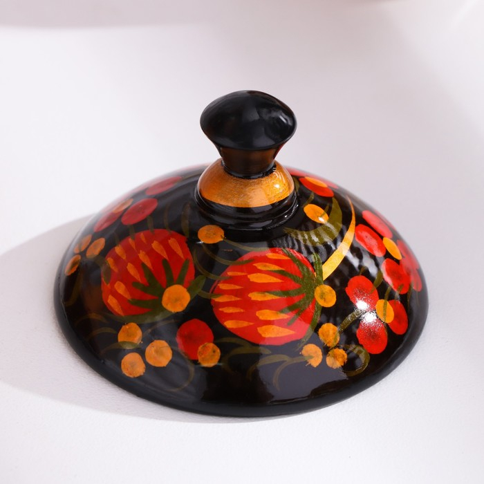 Солонка «Ягодка», малая, с крышкой, 7×6 см, хохлома Солонка «Ягодка», малая, с крышкой, 7×6 см, хохлома