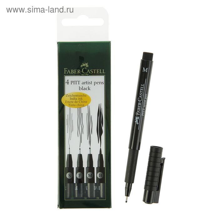 Набор ручек капиллярных 4 штуки (линеры S, F, M; кисть B), Faber-Castell PITT® Artist Pen, цвет черный Набор ручек капиллярных 4 штуки (линеры S, F, M; кисть B), Faber-Castell PITT® Artist Pen, цвет черный