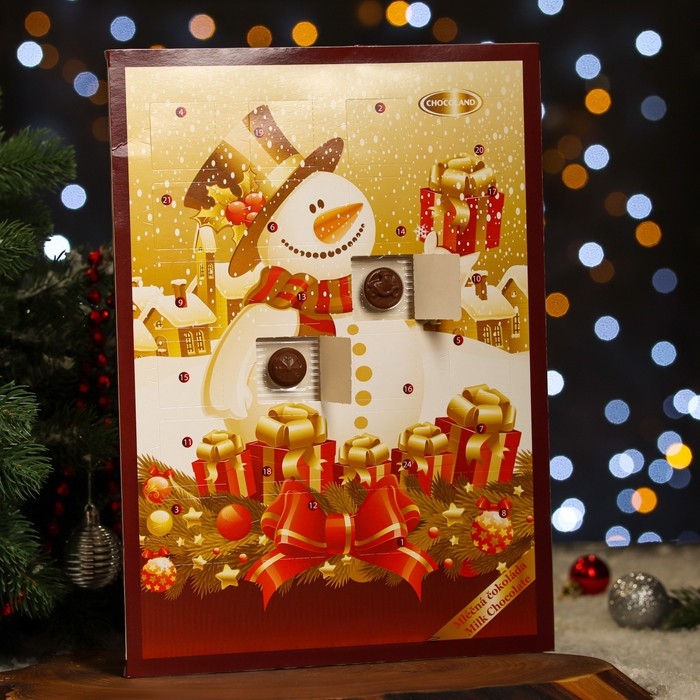 Адвент календарь с мини плитками из молочного шоколада Адвент календарь с мини плитками из молочного шоколада "Снеговик", 50 г, Новый год