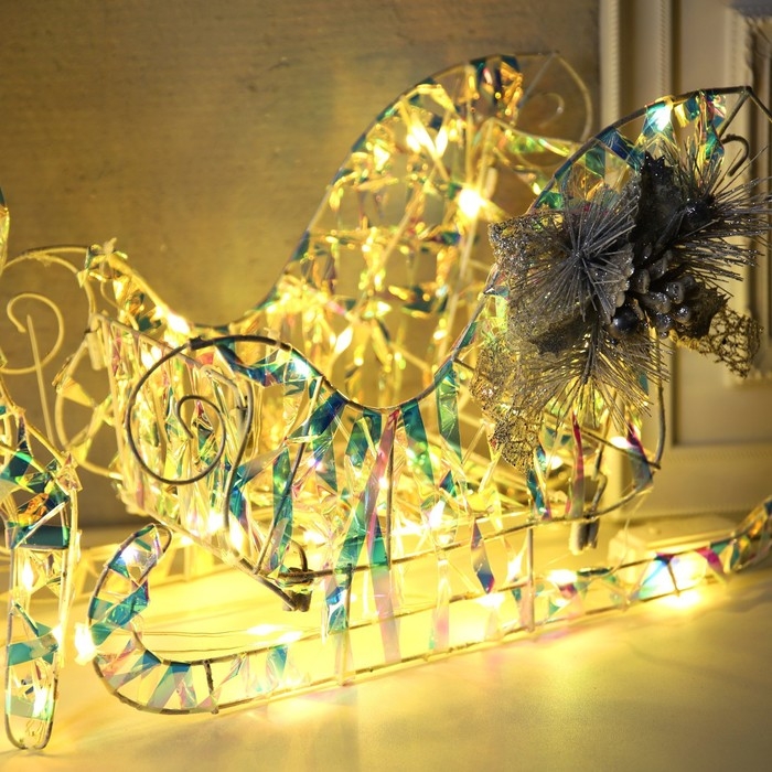 Светодиодная фигура «Олень с санями», олень: 30 × 52 × 14 см, сани: 39 × 25 × 23 см, текстиль, металл, 220 В, свечение тёплое белое