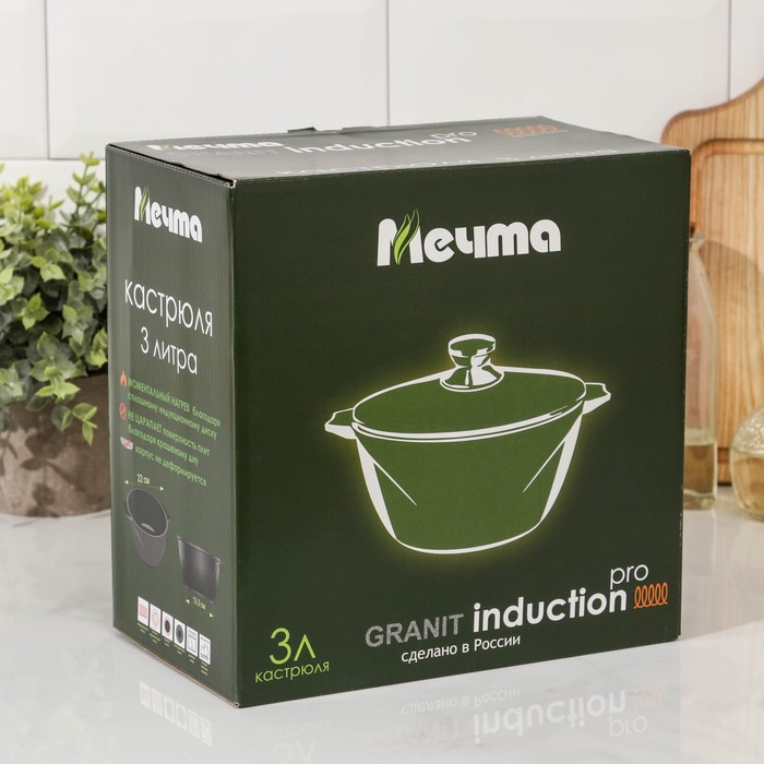 Кастрюля «Гранит Black» Induction Pro, 3 л, d=22 см, h=10.5 см, индукция, цвет чёрный Кастрюля «Гранит Black» Induction Pro, 3 л, d=22 см, h=10.5 см, индукция, цвет чёрный