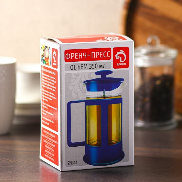 Чайник заварочный френч - пресс Доляна «Классика», 350 мл, стекло, цвет красный Чайник заварочный френч - пресс Доляна «Классика», 350 мл, стекло, цвет красный