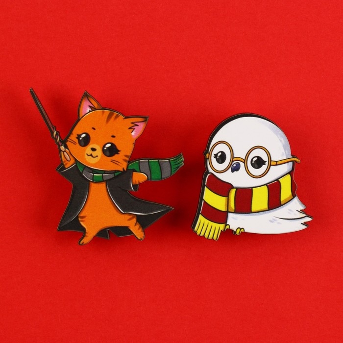 Значки деревянные, неразлучники «Наша дружба это магия», 2 шт., 8 х 12 см.