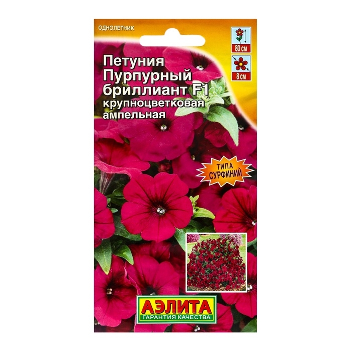 Семена цветов Петуния  Семена цветов Петуния "Пурпурный бриллиант" F1 крупноцветковая, ампельная, ц/п,  5 шт