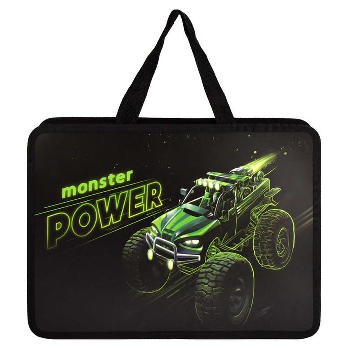 Папка с ручками А4, 340 х 250 х 95 мм, пластиковая, ручки-тесьма, Феникс Папка с ручками А4, 340 х 250 х 95 мм, пластиковая, ручки-тесьма, Феникс "Монстр-трак"