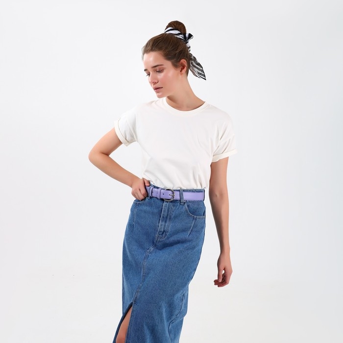 Ремень женский, ширина 3,5 см, винт, пряжка металл, цвет сиреневый