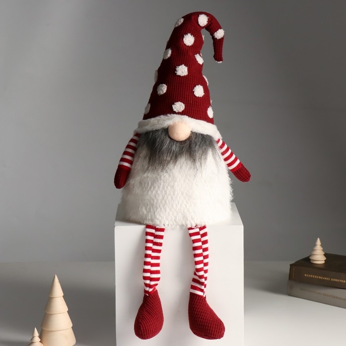 Кукла интерьерная свет Кукла интерьерная свет "Гном в красном колпаке в горошек" длинные ножки 22х16х65 см