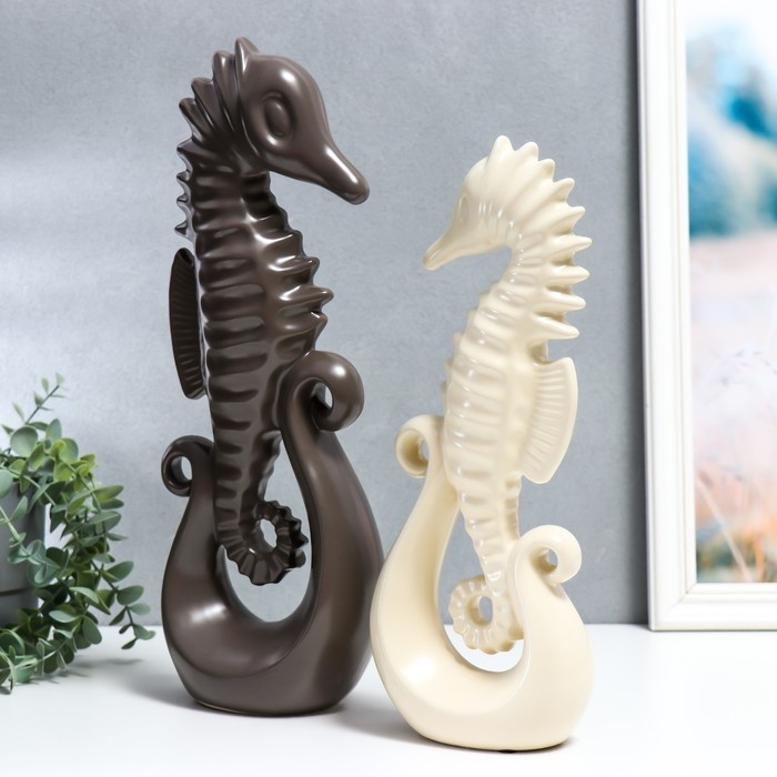 Сувенир керамика Сувенир керамика "Морские коньки" матовый шоколад и сливки набор 2 шт 38,5х8,5х13,5 см