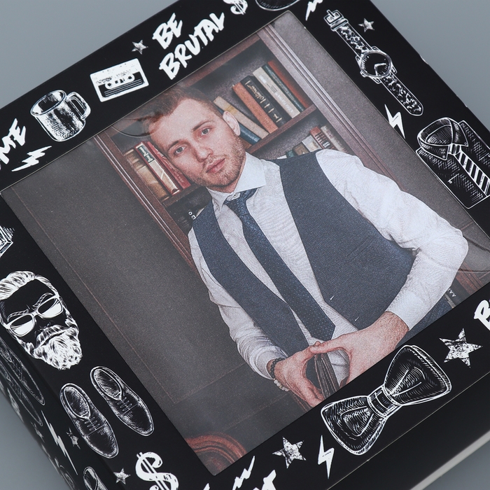 Коробка-фоторамка подарочная складная, упаковка, «Мужская», 14 х 14 х 8 см