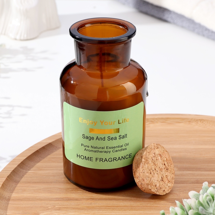 Свеча ароматическая в банке  Свеча ароматическая в банке "Морская соль и шалфей", 6х13 см