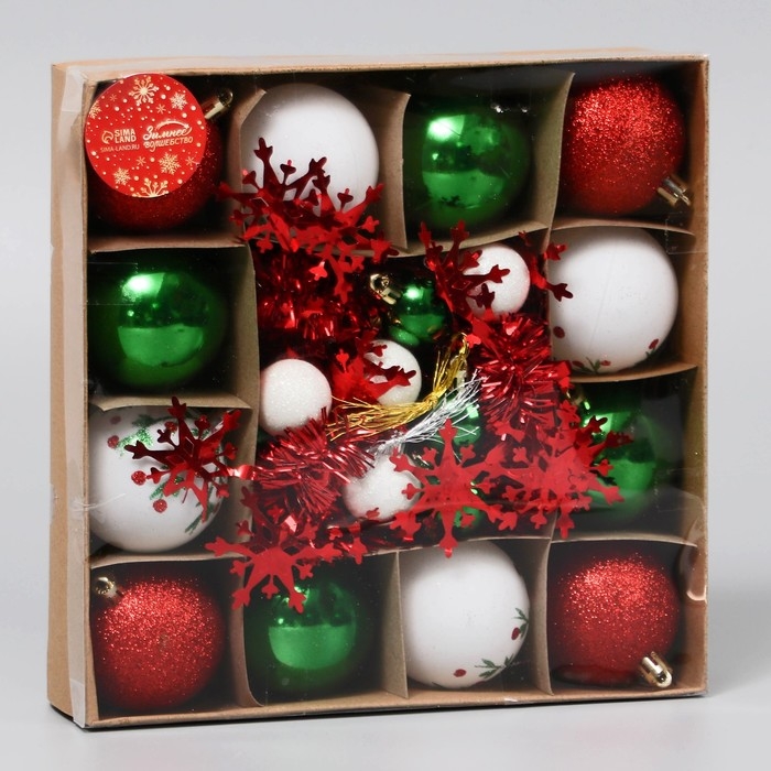 Набор шаров пластик d-6 и 2,5 см, 21 шт «Каникулы» узоры, мишура 1 м, микс Набор шаров пластик d-6 и 2,5 см, 21 шт «Каникулы» узоры, мишура 1 м, микс