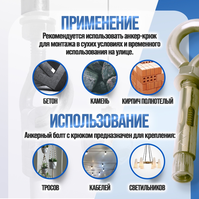 Анкерный болт ЛОМ, с кольцом, оцинкованный, 8х45 мм, 100 шт Анкерный болт ЛОМ, с кольцом, оцинкованный, 8х45 мм, 100 шт