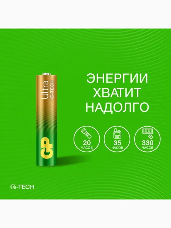 Батарейка алкалиновая GP Ultra, AAA, LR03-2BL, 1.5 В, блистер, 2 шт.