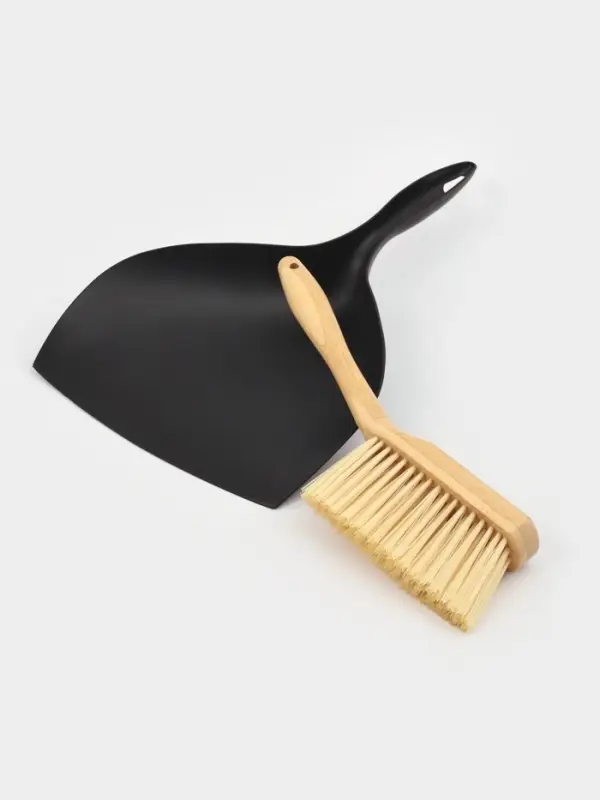 Щётка с совком Доляна Meli, бамбуковая ручка, 37&times;24 см, чёрная