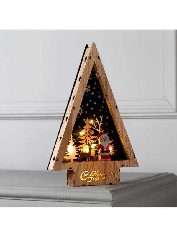 Светодиодная фигура &laquo;Дед Мороз и олень&raquo; 19&times;30&times;4.5 см, дерево, от батареек АААх2, свечение тёплое белое