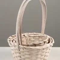 Корзина плетёная для хранения, бамбуковая, круглая, светлая, набор 3 шт.