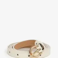 Ремень женский тонкий, 110&times;1.3 см, пряжка металл золотистая, полукруглая, белый