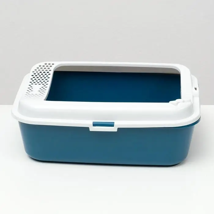 Туалет для кошек &laquo;Сима&raquo; FIX, 30&times;39&times;13.5 см, с бортом и совком, пластик, синий, совок МИКС