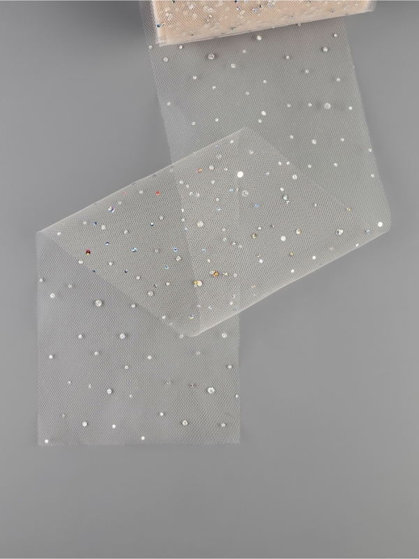 Фатин с блёстками, 15 см, 23 ± 1 м, 11 ± 1 г/кв.м, цвет бежевый №37 Фатин с блёстками, 15 см, 23 ± 1 м, 11 ± 1 г/кв.м, цвет бежевый №37