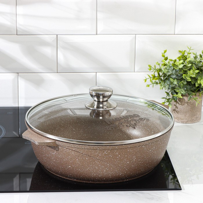 Жаровня «Гранит Brown», 5 л, h=9 см, стеклянная крышка, антипригарное покрытие, цвет коричневый Жаровня «Гранит Brown», 5 л, h=9 см, стеклянная крышка, антипригарное покрытие, цвет коричневый