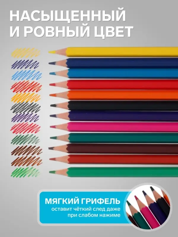 Карандаши цветные 12 цветов Hatber Mate пластиковые, с европодвесом