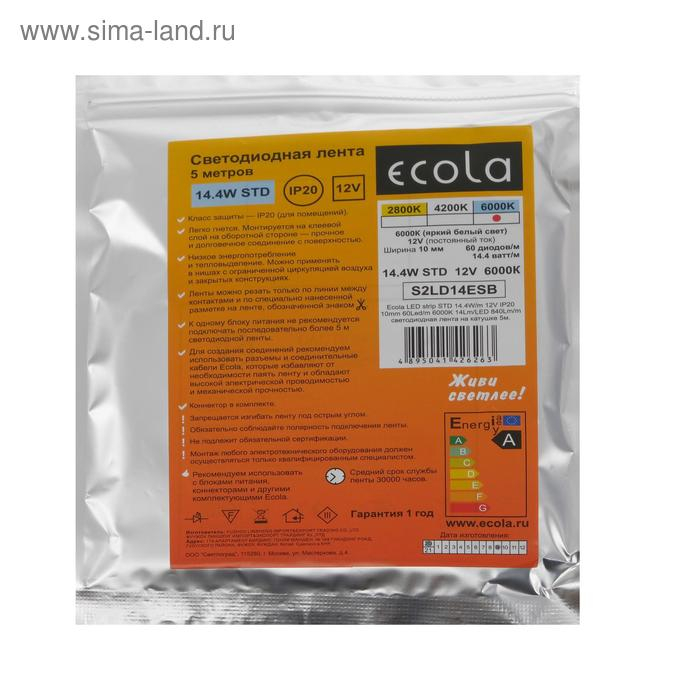 Светодиодная лента Ecola PRO 5 м, IP20, SMD5050, 60 LED/м, 14.4 Вт/м, 12 В, 6000К Светодиодная лента Ecola PRO 5 м, IP20, SMD5050, 60 LED/м, 14.4 Вт/м, 12 В, 6000К