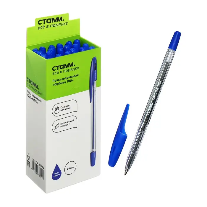 Ручка шариковая Стамм Ручка шариковая Стамм "Орбита 100", узел 0,7 мм, стержень синий, корпус прозрачный