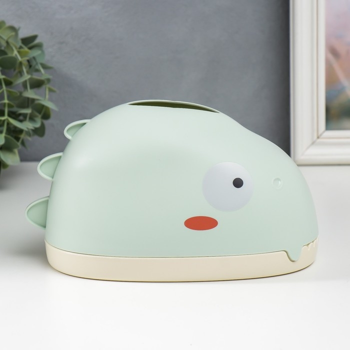 Шкатулка пластик для салфеток Шкатулка пластик для салфеток "Динозавр" светло-зелёная 12х12х21 см