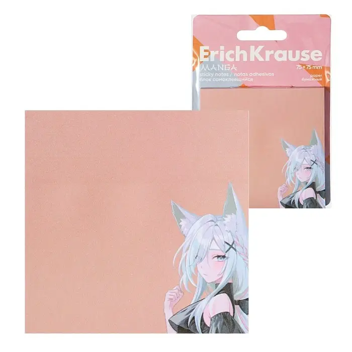 Блок с липким краем, бумажный, 75&times;75 мм, ErichKrause Manga, 50 листов